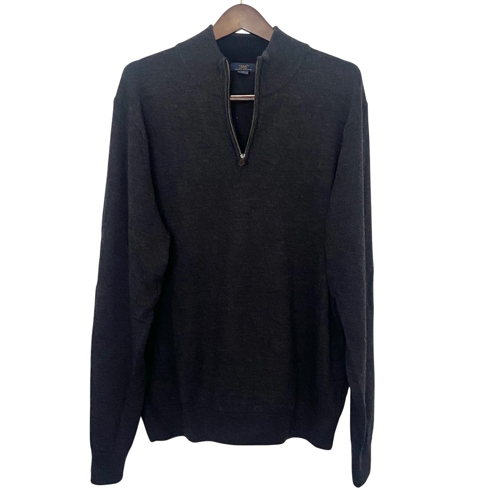 Brooks Brothers 346 Mens XL Charcoal Gray 100% Merino Wool Quarter Zip Sweater